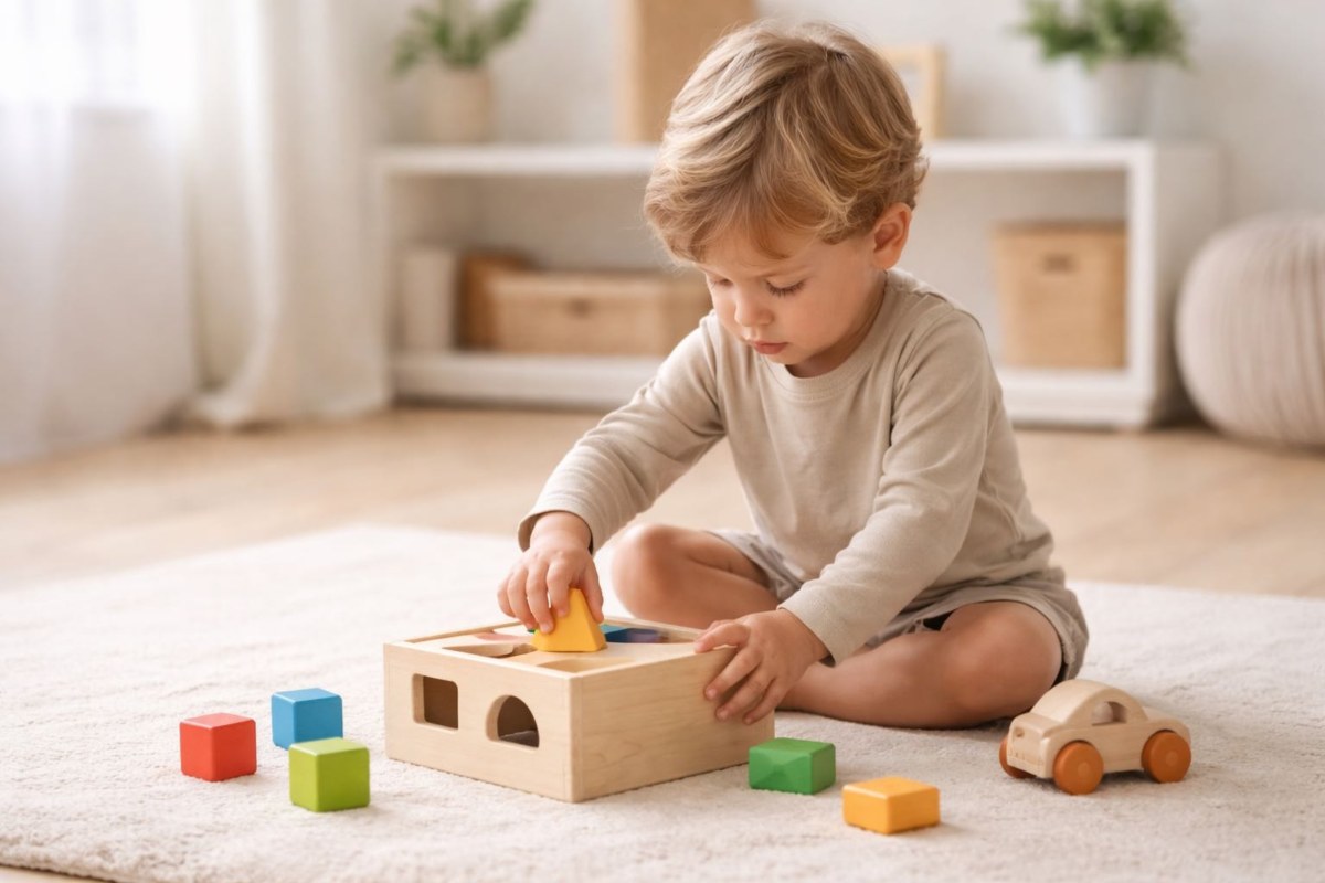 Dítě objevuje novou hračku – rozvoj motoriky a koordinace