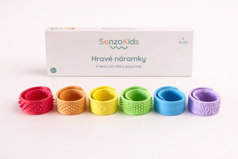 Senzorické hravé náramky pro děti – silikonové pásky pro rozvoj jemné motoriky