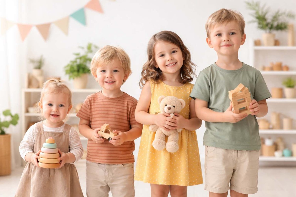 Děti s hračkami podle věku – vhodné pomůcky pro rozvoj dovedností